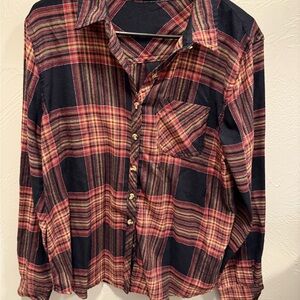 Plaid Button-Up Shirt - Red and Black